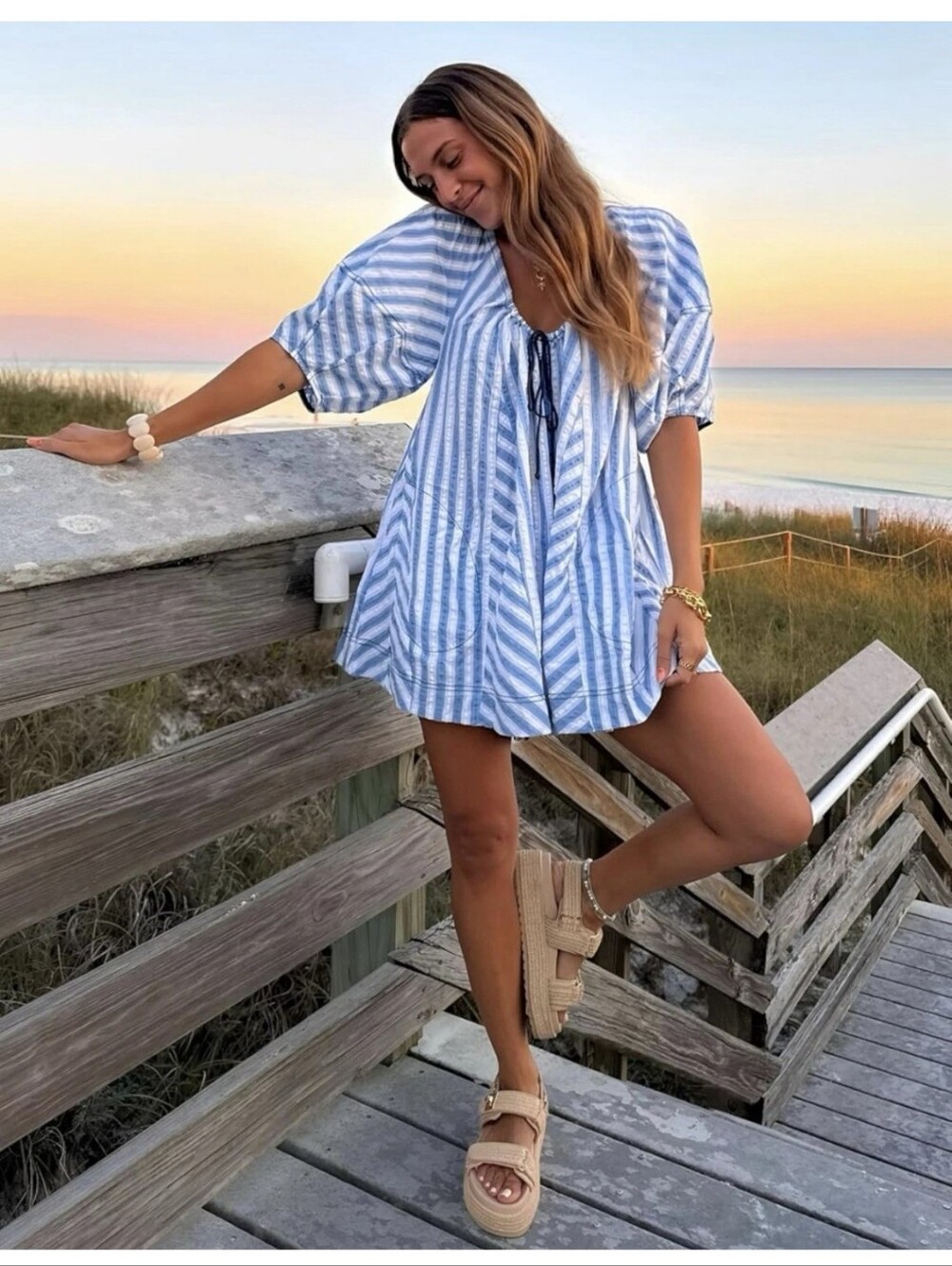 Able Striped Babydoll Romper Size Medium NWT
